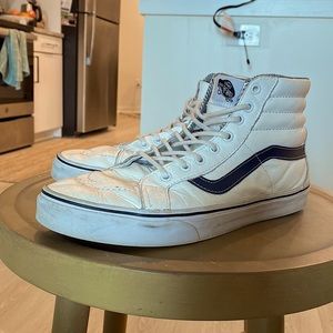 Men’s Vans SK8-Hi Reissue (Leather) White & Navy Stripes